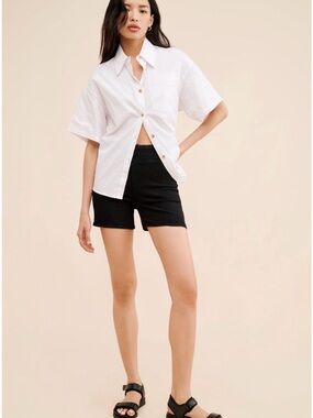 Anthropology Pilcro STET Mid Rise Black Denim Short Stretch Inseam 7” | Size 27